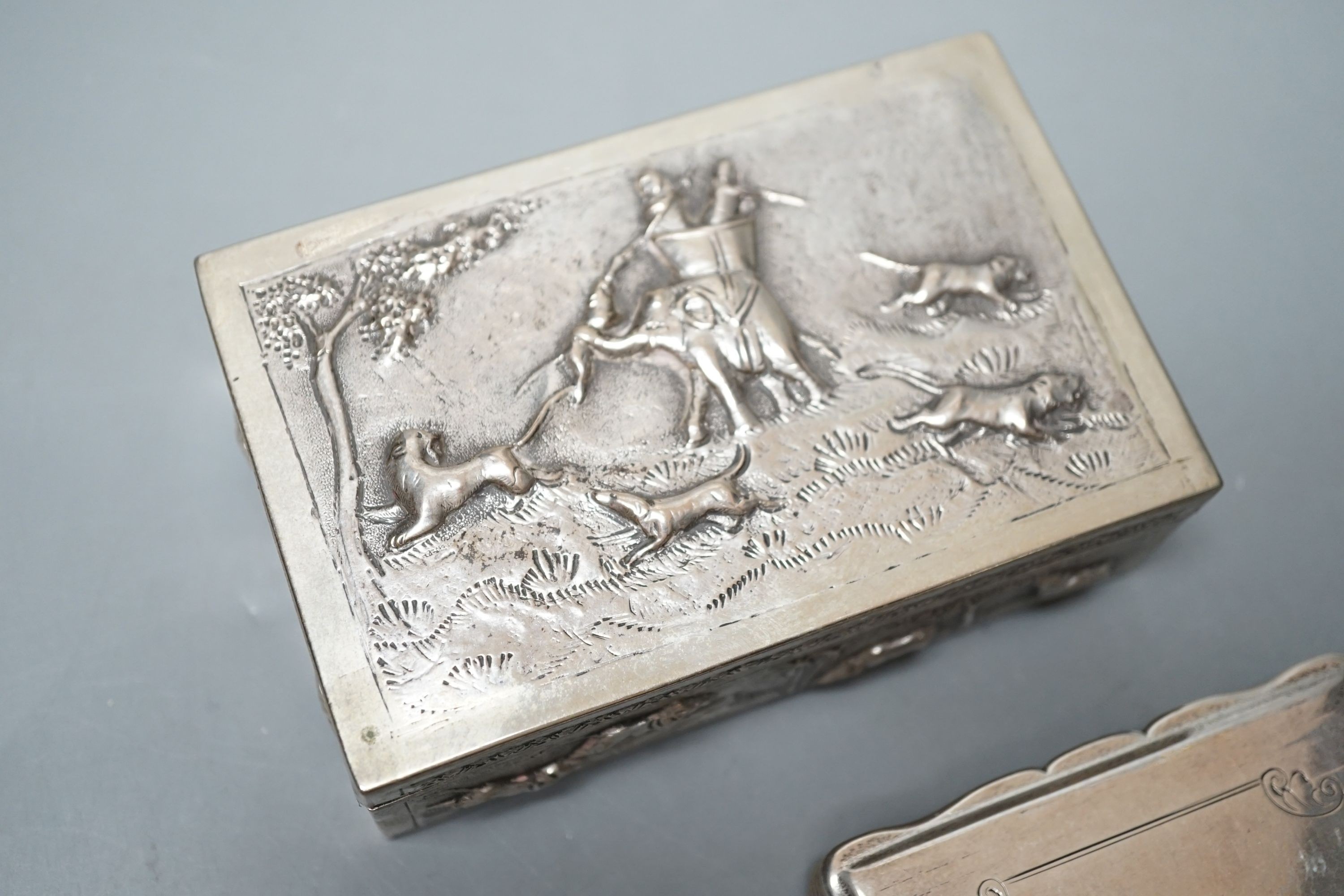 A Victorian silver snuff box, Nathaniel Mills, Birmingham, 1852, 81mm, together with a Indian white metal box.